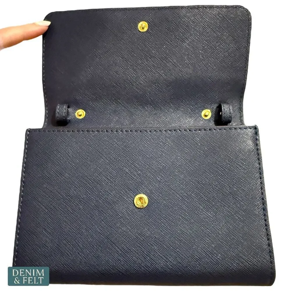 Michael Kors Navy Blue Saffiano Leather Wallet with Gold‎ Hardware Classic